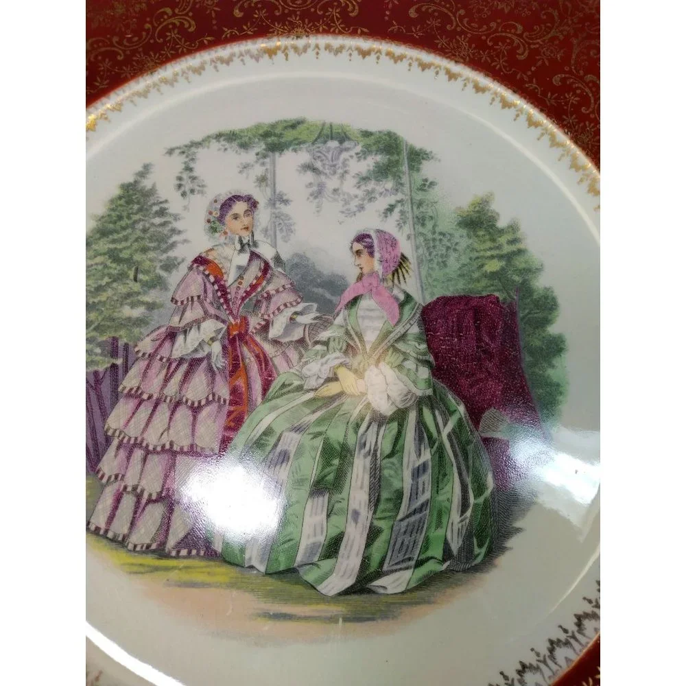 Two 23 Karat Gold trim Vintage Salem Victorian Women Dinner Plates